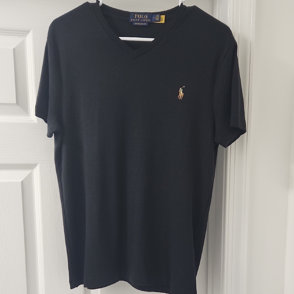 Polo by Ralph Lauren Black V-Neck Custom Slim Fit Cotton Tee